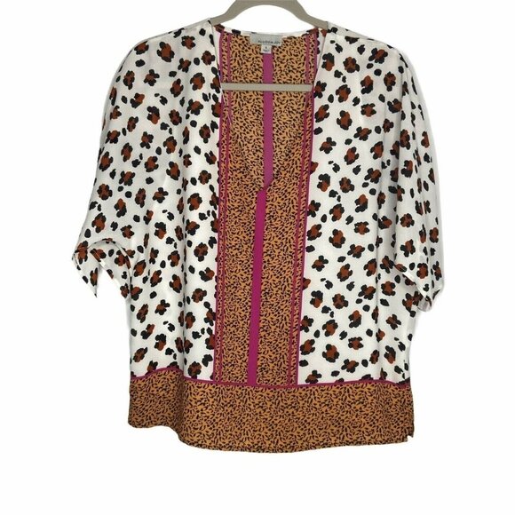 Allison Joy Blouse Size Small Animal Print White Brown Dolman Sleeves Leopard‎ - Picture 1 of 11